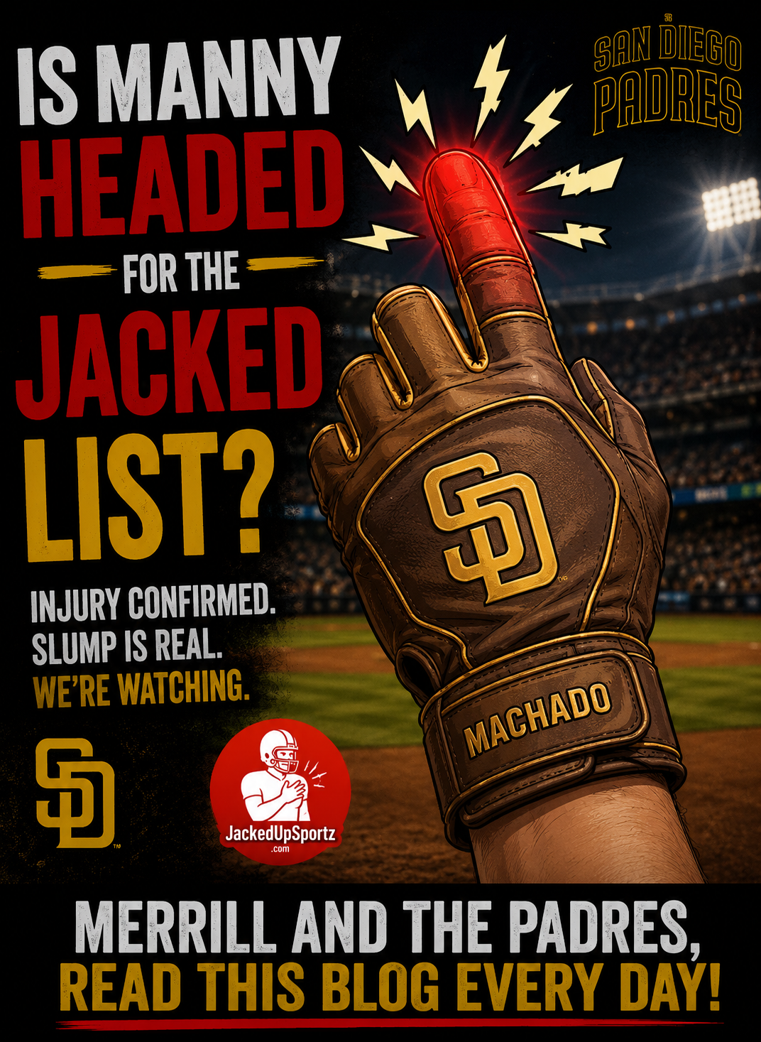 Jackson Merrill, Randy Vásquez and Manny Machado August 27, 2026 JUS Blog graphic