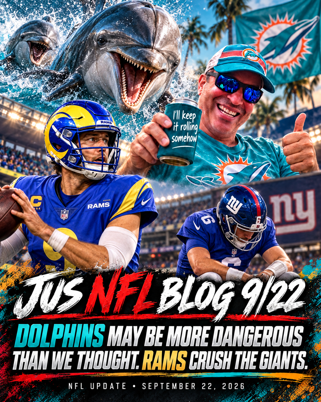 JUS NFL BLOG 9/22: DOLPHINS MAY BE MORE DANGEROUS THAN WE THOUGHT. RAMS CRUSH THE GIANTS.
